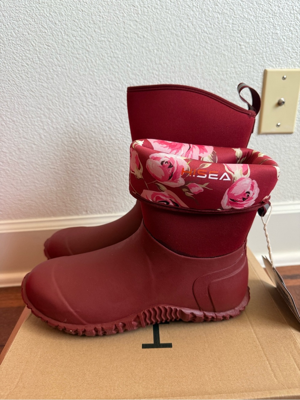 Hisea Bloomrise Red Women's Mid-Calf Rubber Garden Boots